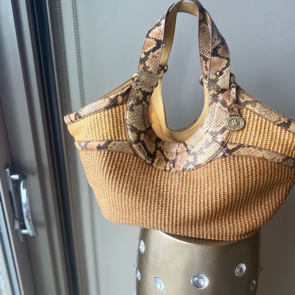 Brahmin Woven Straw Snakeskin Trim Shoulder Bag – Summer Tote - Picture 3 of 7